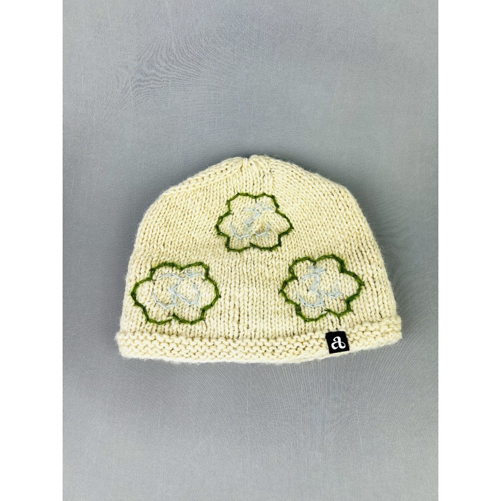 Ambler Use Your Head‎ Wool Knit Cap Winter Beanie Ivory Floral Hat